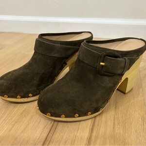 Veronica Beard Dark Brown Suede Clogs